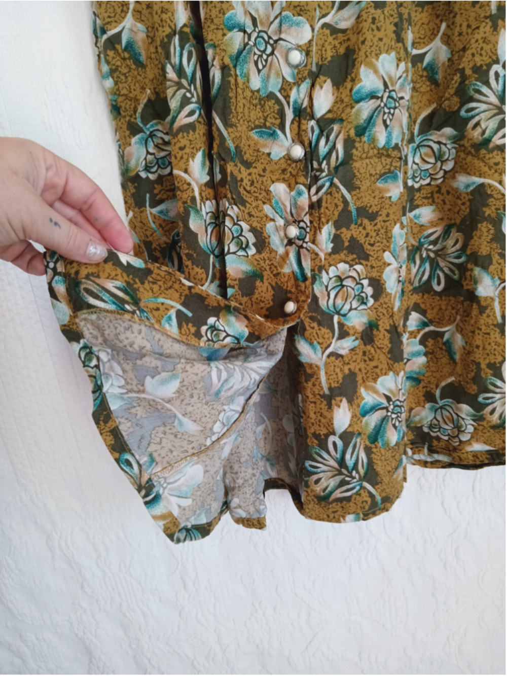 Vintage Bentley Mustard Floral button down Midi Dress 90s grunge boho earthy LG - Picture 7 of 13